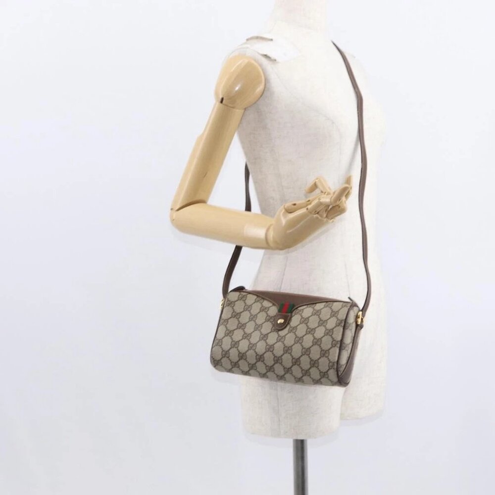 GUCCI GG Supreme Web Sherry Line Bag PVC Beige Gold